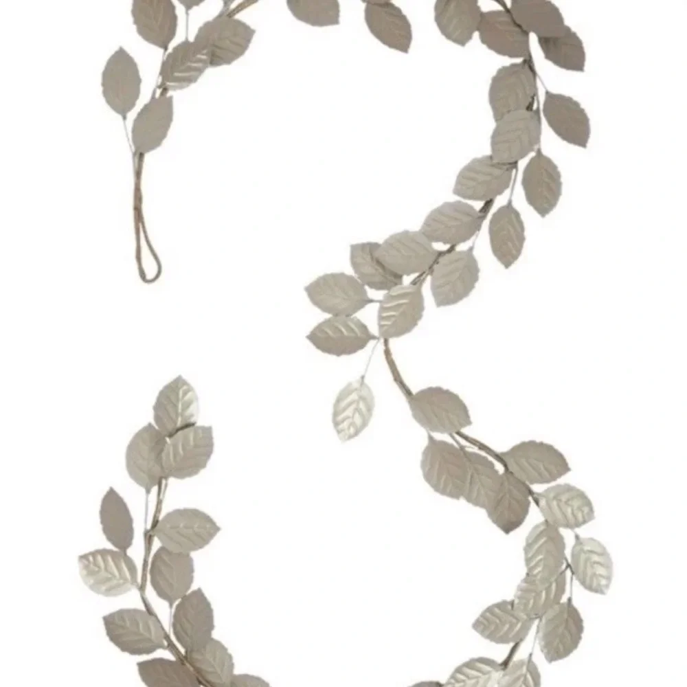 My Texas House Garland Metal Leaf Leaves 6 Ft Champagne Lt Taupe Wired Decor